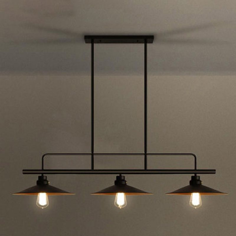 3 Lights Saucer Suspension Lighting Vintage Black Metal Island Lamp for Dining Room