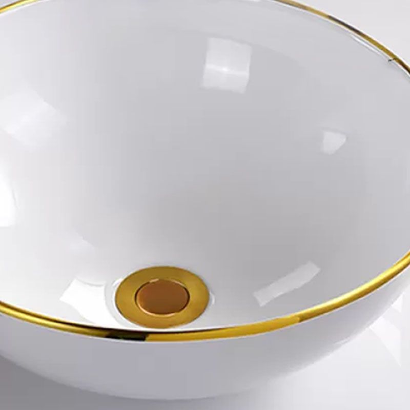 Round Bathroom Sink Ceramic Washroom Sink with Rod Handle Faucet