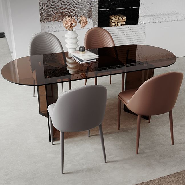 Clear Glass Contemporary Oval Table Glass Top Table with Double Pedestal