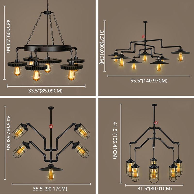 Black Wrought Iron Ceiling Hung Fixtures Vintage Tube Pendant Lighting for Bar