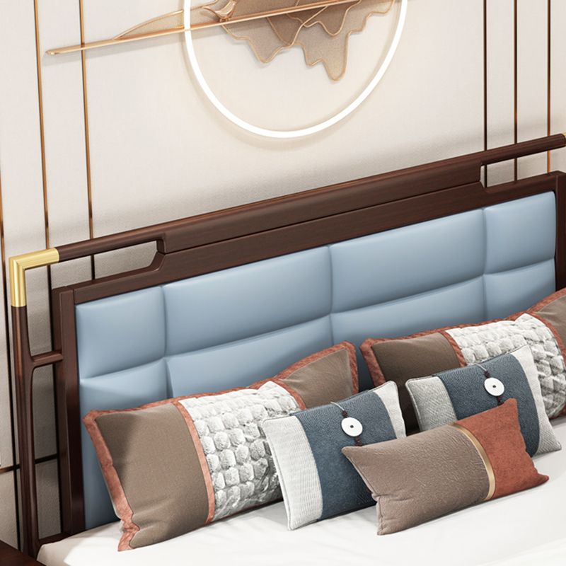 Mid-Century Modern Standard Bed Ash Solid Wood Upholstered Headboard Panel Bed