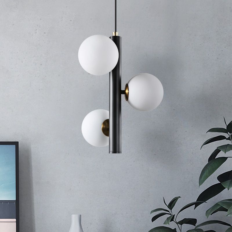 Black/White/Gold Linear Chandelier Light Simplicity 3 Lights White Glass Hanging Pendant Light