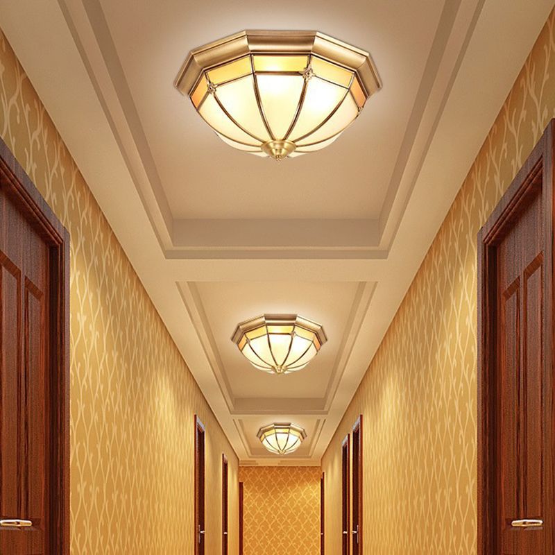 Brass Shaded Flush Mount Ceiling Light Vintage Glass Flush Ceiling Light Fixture