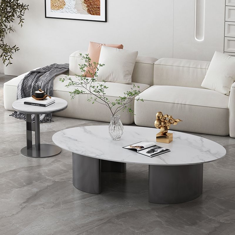 15"H Glam Coffee Table Slate Oval Single Coffee Cocktail Table