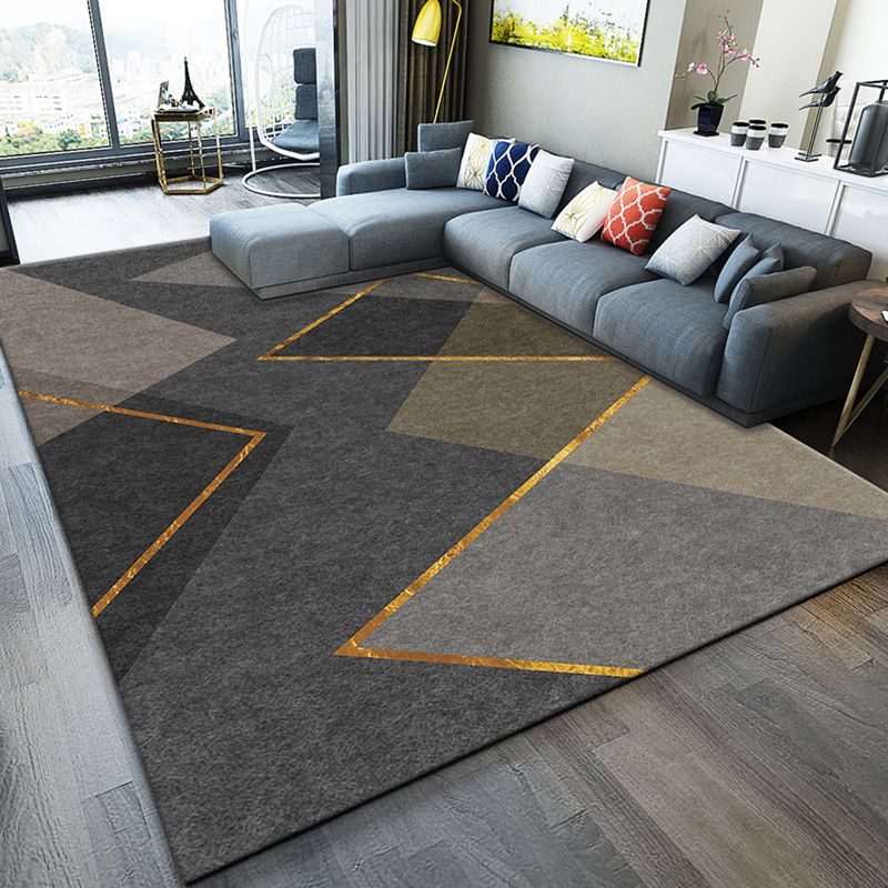 Grey Tone Modern Area Carpet Polyester Geometric Lines Indoor Rug Easy Care Carpet for Living Room