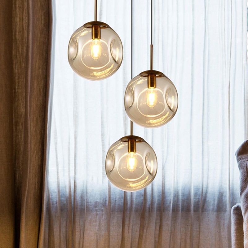 Luz de colgante de globo de estilo simple estilo gris de vidrio con hoyuelas 1 lámpara colgante de cabeza