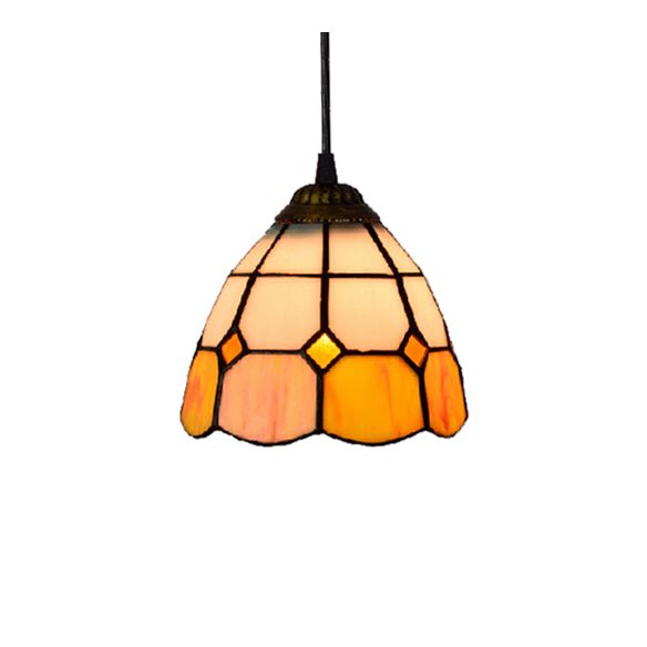 Orange Dome Mini Drop Pendant Tiffany 1 Head Multicolored Stained Glass Hanging Lamp