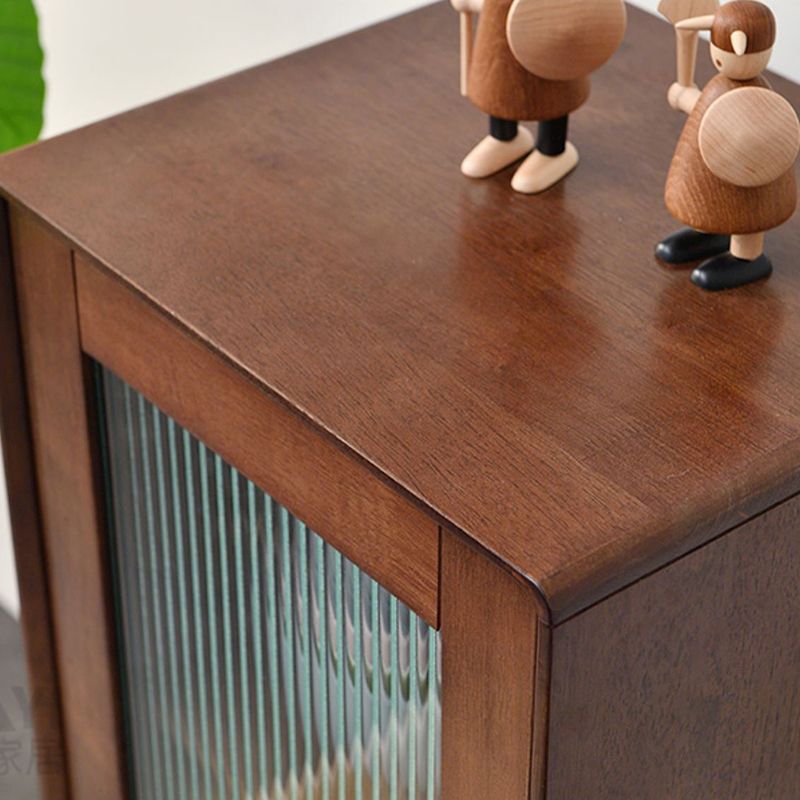 Modern Style Solid Wood Storage Sideboard Cabinet with Glass Doors in Brown