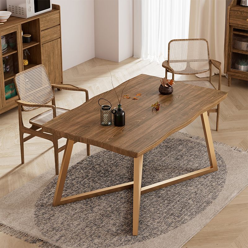 Gold Metal Base Dining Table Solid Wood Rectangle Dinner Room Kitchen Table