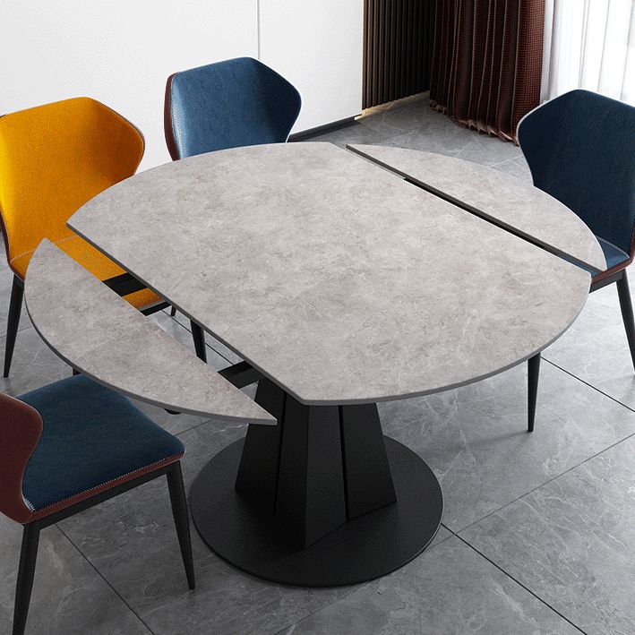 Modern Style Sintered Stone Dining Table Gray Round Table with Pedestal