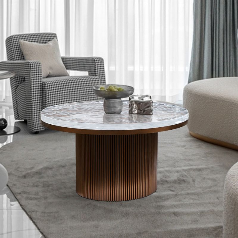 Clear Glam Metal Single Round Pedestal Coffee Cocktail Table