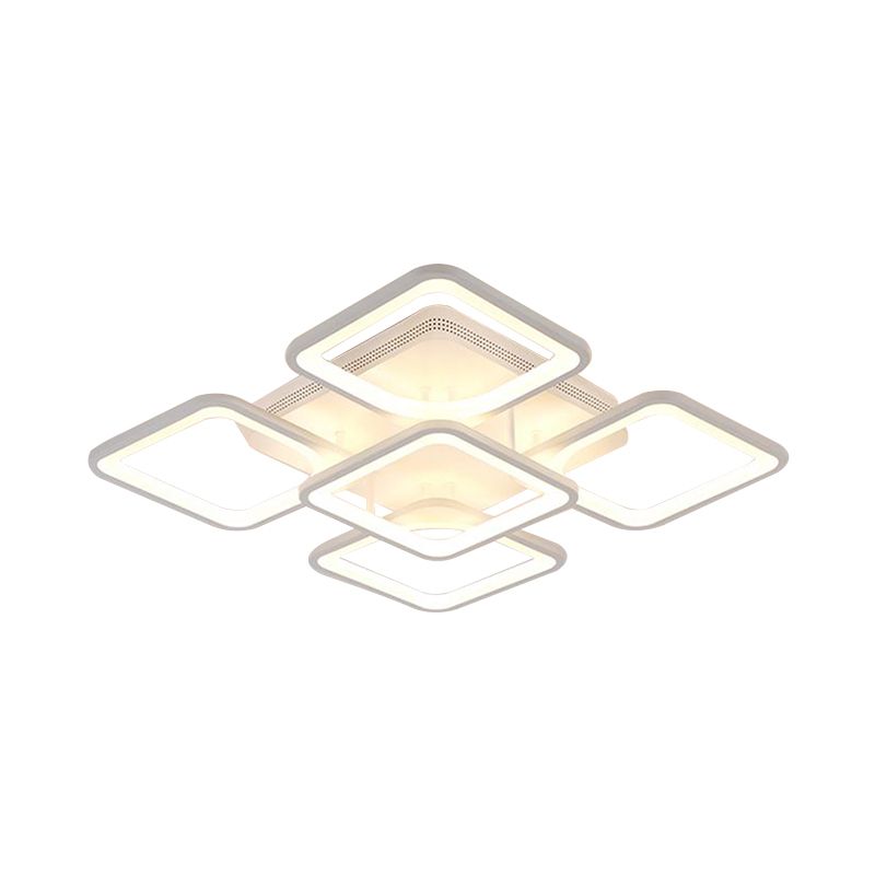 23.5"/27" W LED Bedroom Ceiling Mounted Light White Semi Flush Light Fixture with Square Acrylic Shade in Warm/White Light