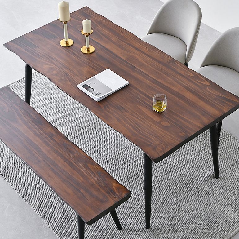 Black Iron Tripod Base Dining Table Modern Industrial Solid Wood Top Table