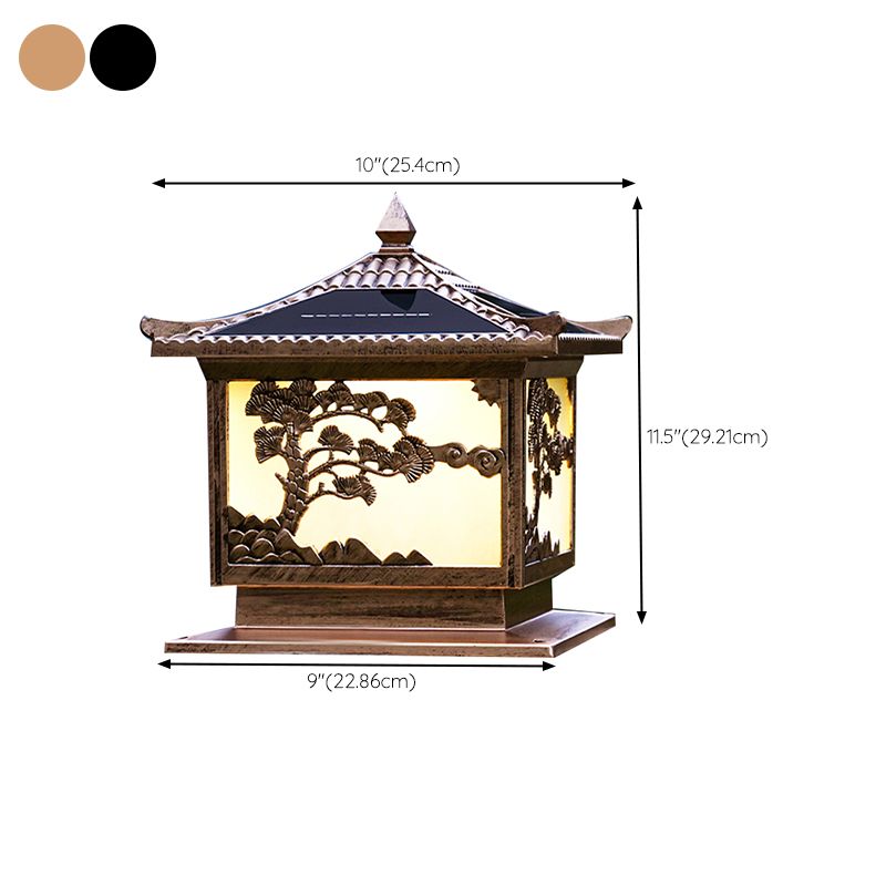 Metal Rectangular Shape Solar Pillar Lamp Modern-Style 1 Light Outdoor Light
