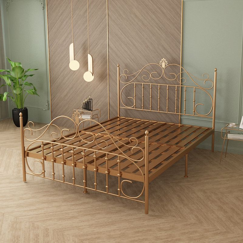 Glam Metal Bed Frame with Camelback Open-Frame Headboard and Footboard