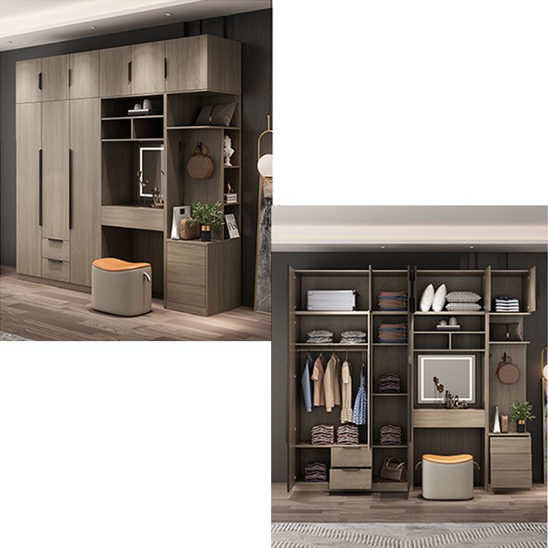 Brown Manufactured Wood Wardrobe Modern Cabinet with Drawers