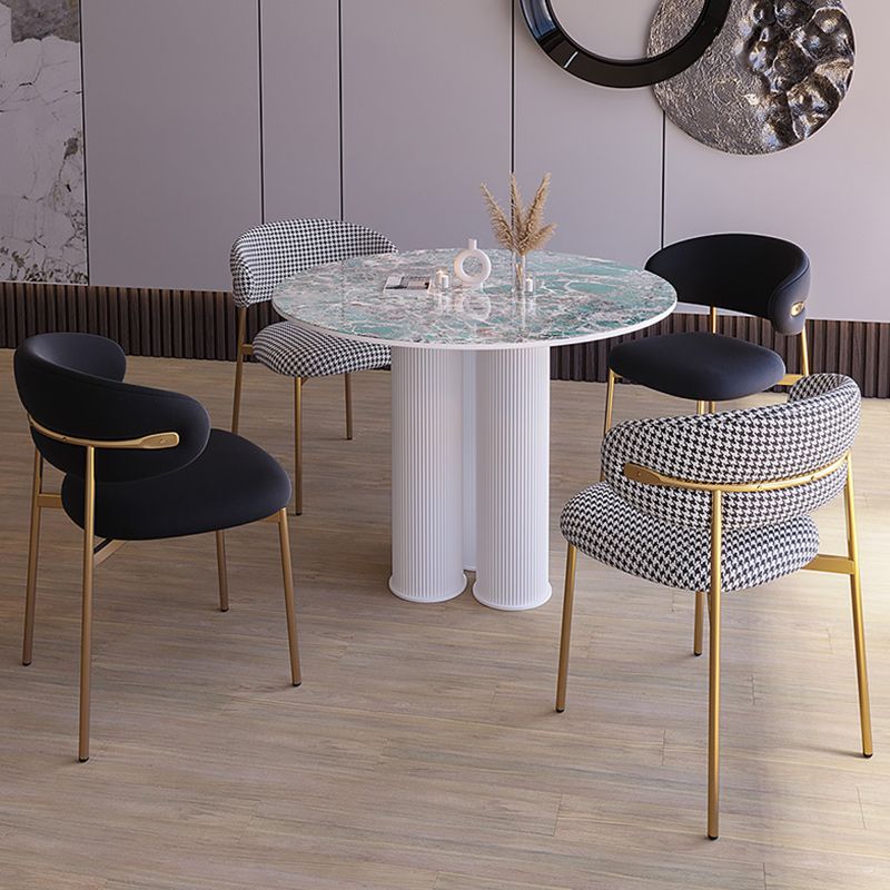Modern Stone Dining Table Round Artificial Wood Table with Tripod Base