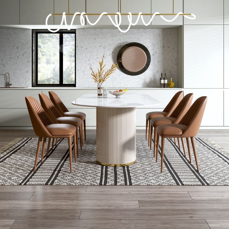 Glam Oval Standard Dining Table White Sintered Stone Dining Table for Kitchen