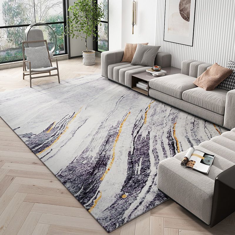 Grey Modern Area Rug Abstract Pattern Polyester Area Carpet Easy Care Rug for Home Decor