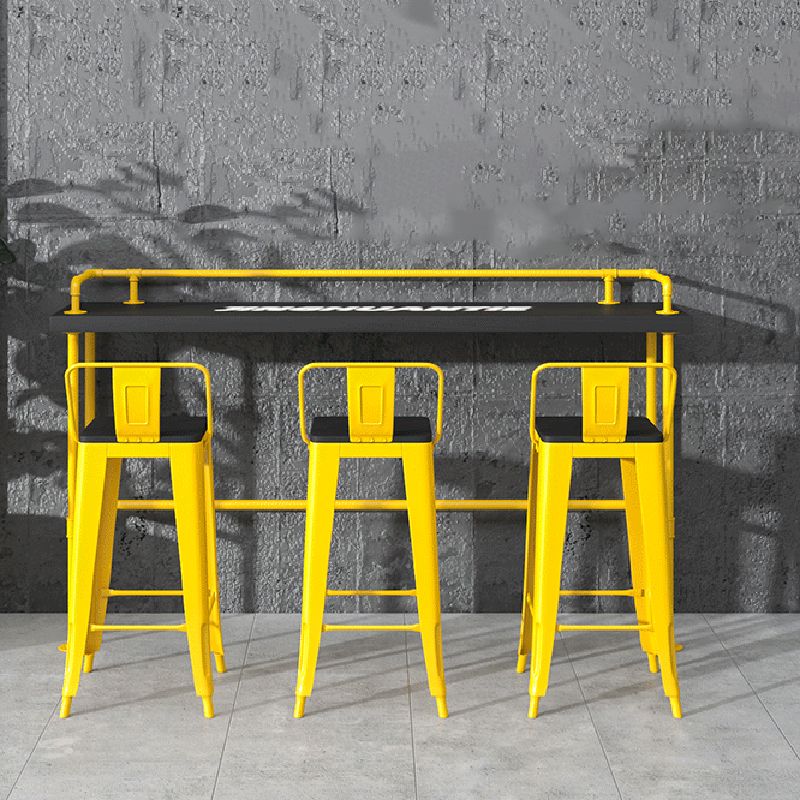 1/4 Pieces Industrial Rectangle Solid Wood Counter Table with High Stools