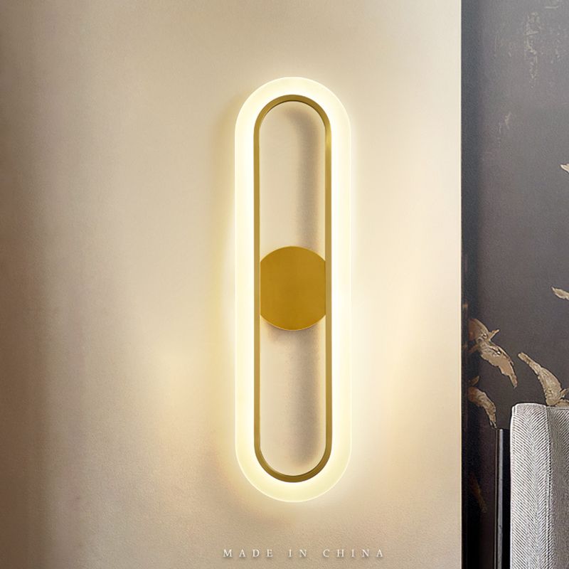Oval Shade Metal Wall Sconce Modern Style Single Light Wall Mount Lighting in Gold