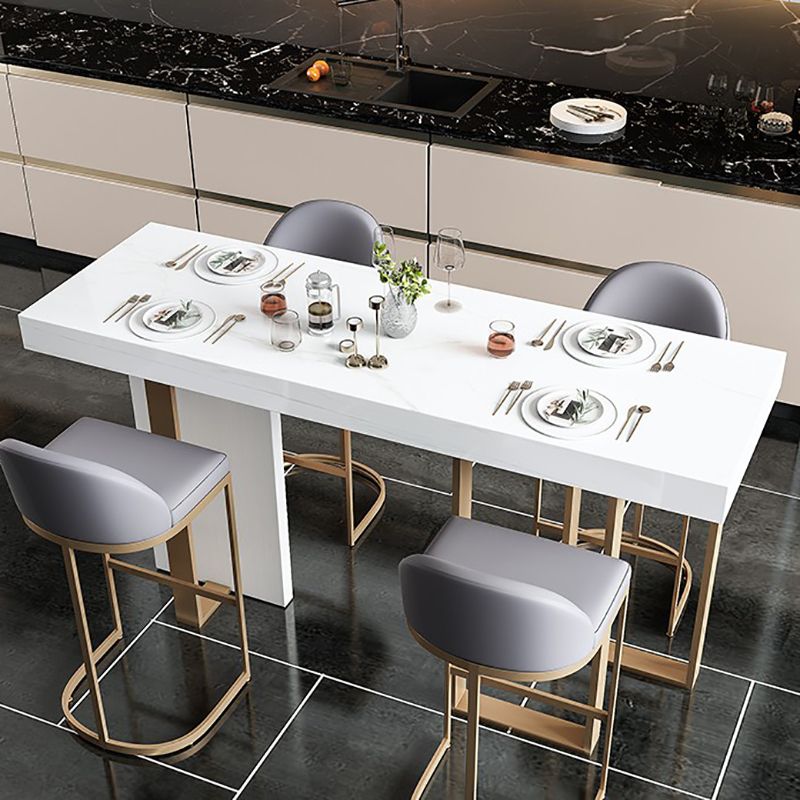 Rectangle Bar Table Contemporary Bar Dining Table with 4 Gold Legs