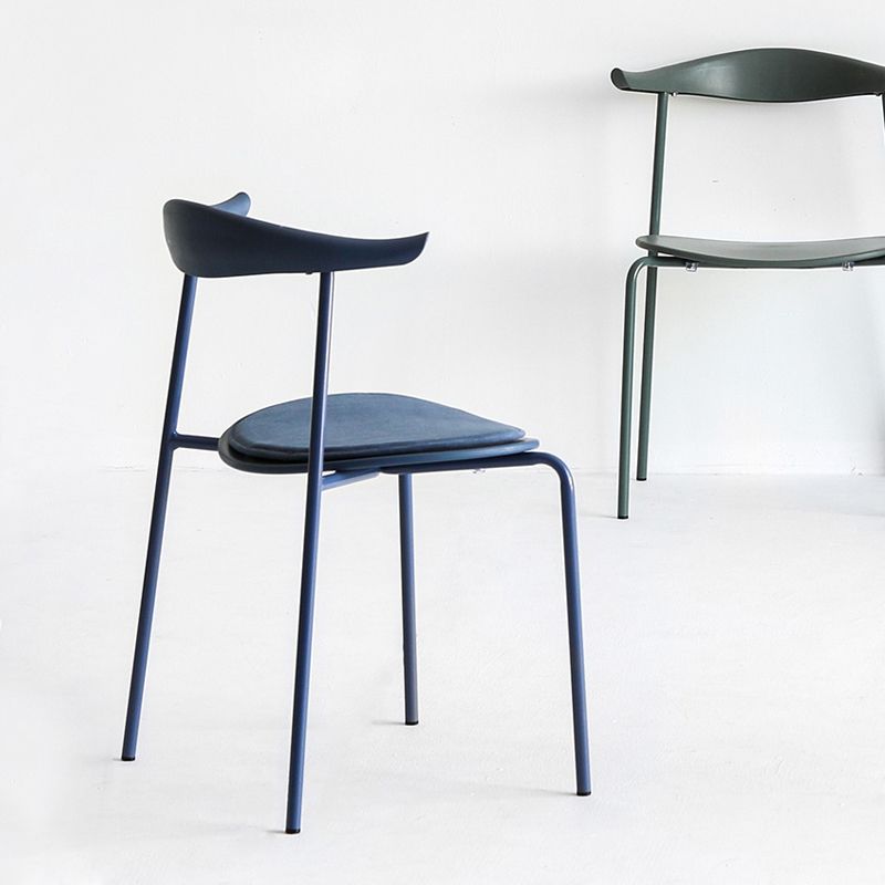 Open achterste armloze eetkamerstoelen industriële zijstoelen met metalen benen