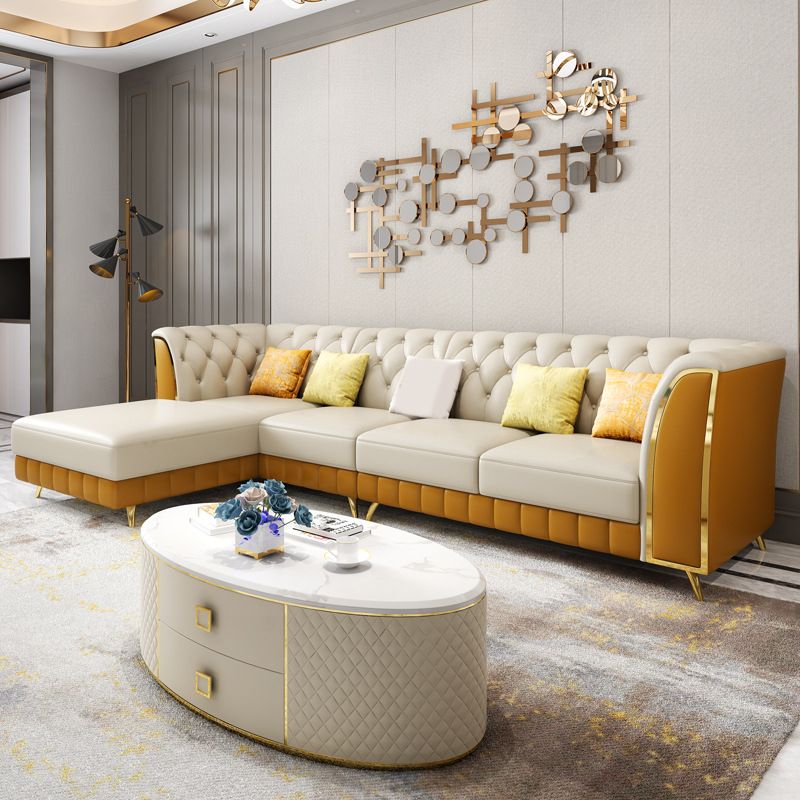 Tufted Flared Arm Sectional with Pillows Luxurious Faux Leather Sectional