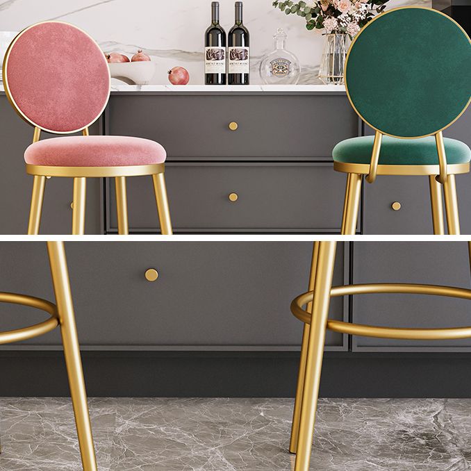 Glam Bar Stools Iron Gold Velvet Bar Stool with Metal Base Low Back