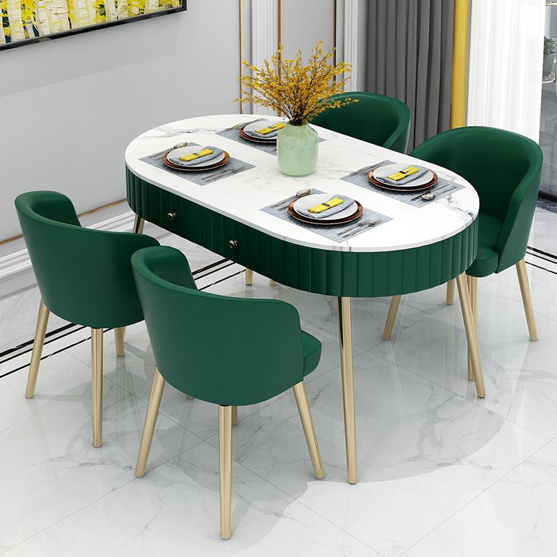 4/5 Pieces Oval White Sintered Stone Top Dining Set for Home
