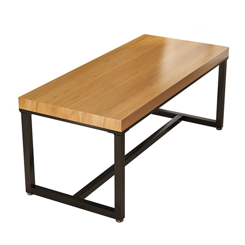 Industrial Solid Wood Dining Table Rectangle Table in Brown with Metal Trestle Base
