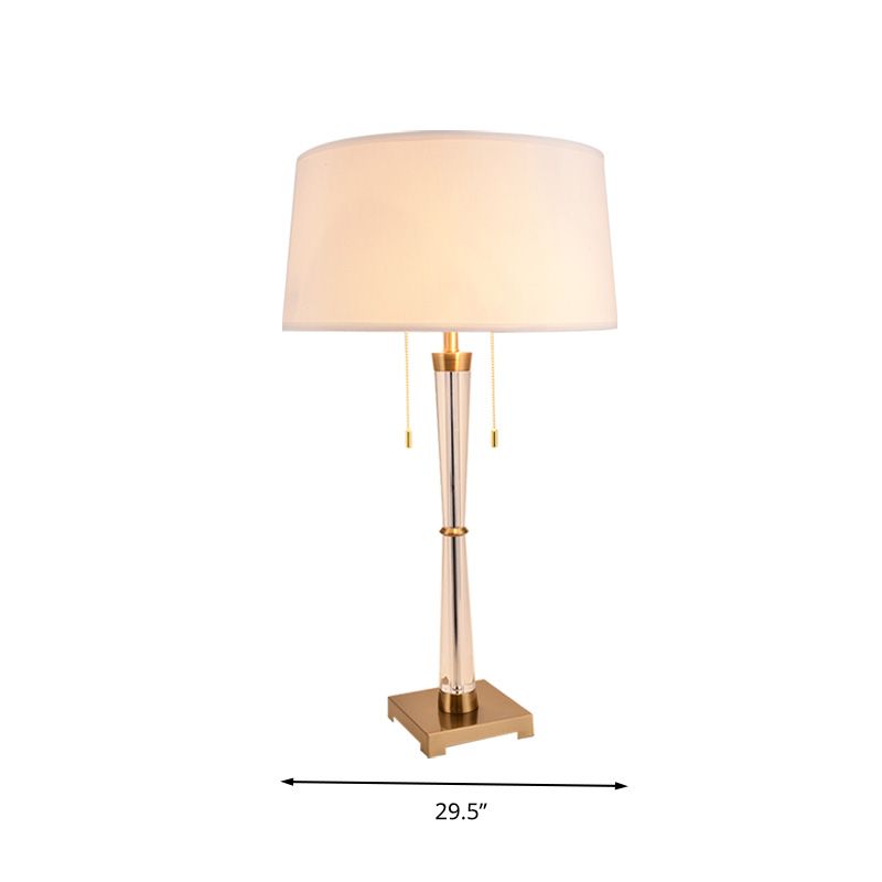 Lampada da notte per soggiorno a 1 testa lunga in tessuto rustico bianco da tavolo a tamburo con accento di cristallo