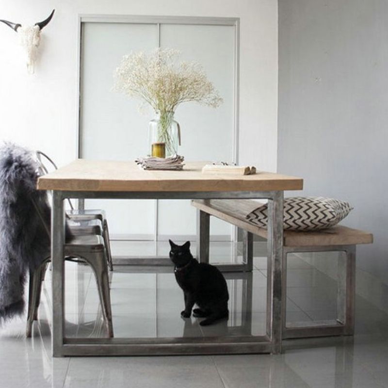 Rectangle Shape Luxury Dining Table Solid Wood Fixed Table for Kitchen