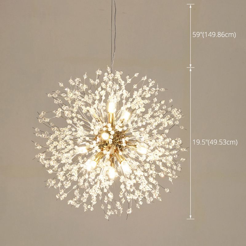 Modern Style Dandelion Crystal Pendant Light Home Decoration Lighting Fixture in Gold for Dining Room