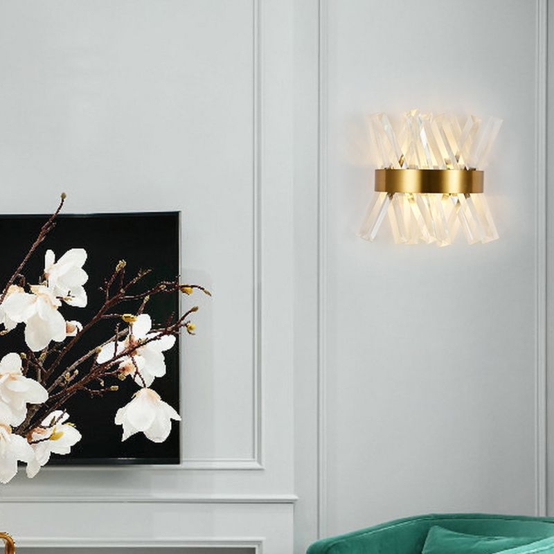 Crystal Unique Shape Wall Lights Modern Style 2 Lights Wall Light Sconce in Brass