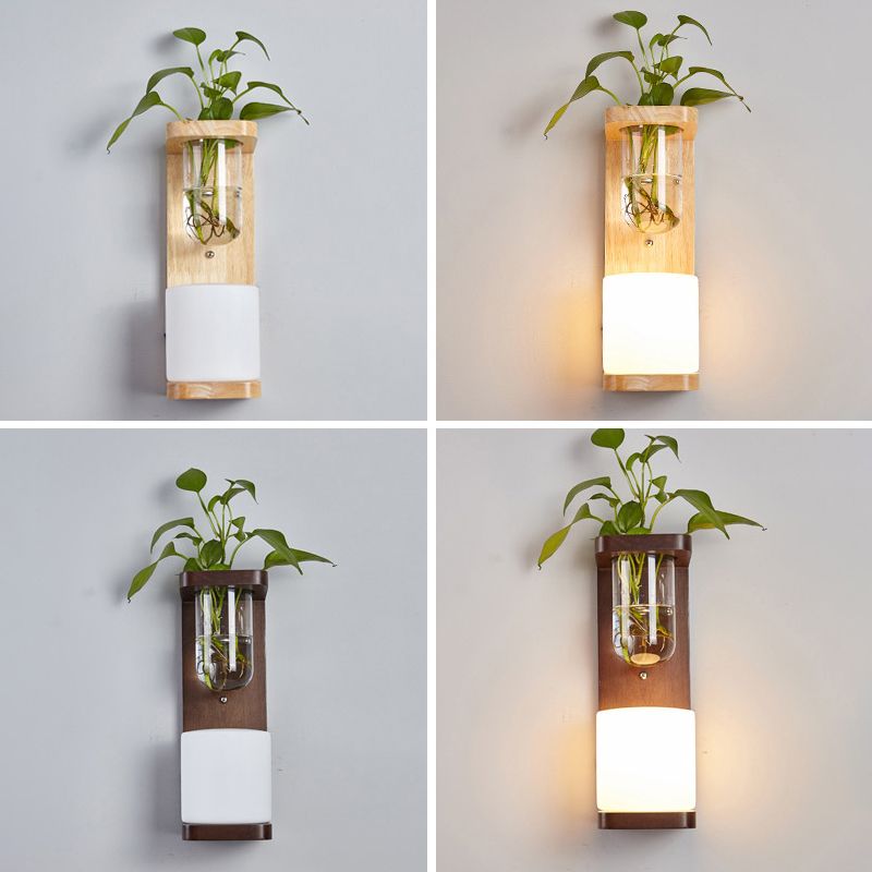 1-Light Wall Sconce Modern Wooden Wall Mount Lamp for Living Room(Plant not included)