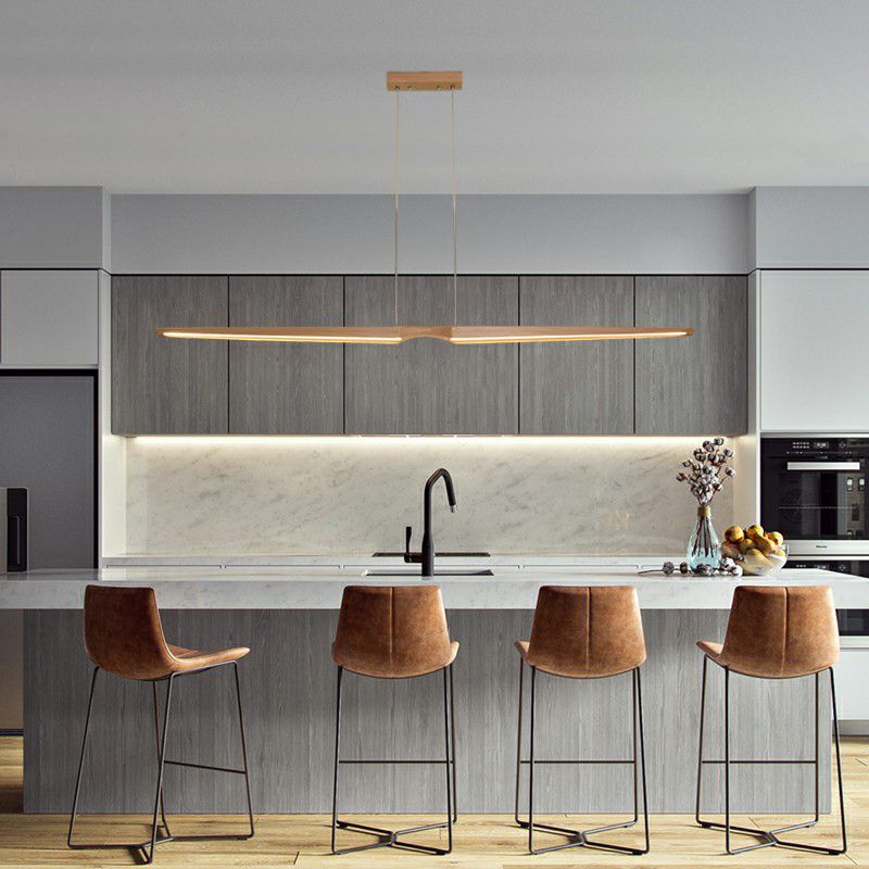 Lineare Anhänger Beleuchtungskörper Holz 2 Leichte zeitgenössische Küchenpendelleuchte
