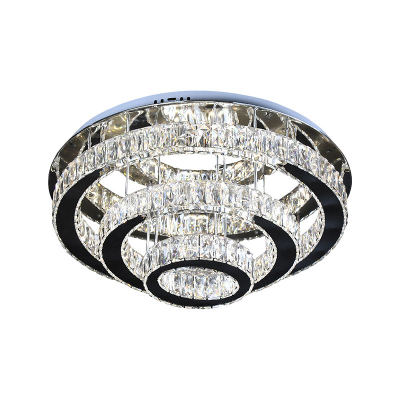 Clear Crystal Circular Ceiling Mounted Fixture Modernist Stainless-Steel LED Flush Light for Dining Room