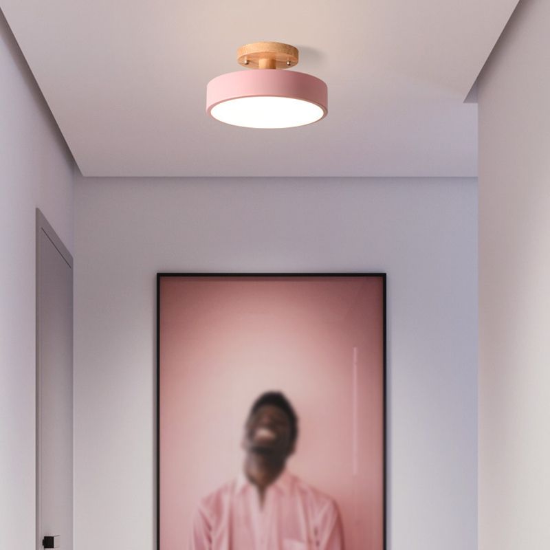 1 Light Cylindrical Ceiling Light Modern Macaron Style Metal Ceiling Lighting for Bedroom