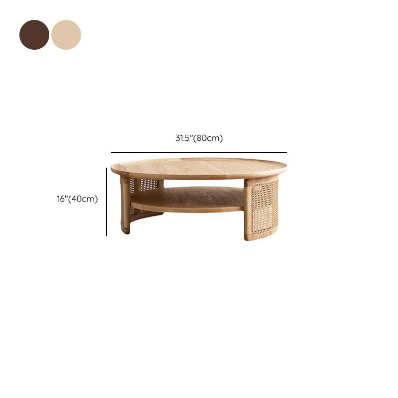 15"H Contemporary Cocktail Table Round Solid Wood Single Coffee Table