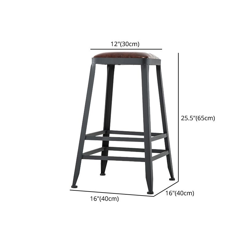 Industrial Iron Armless Footrest Stool Brown Upholstered Stool for Bristol