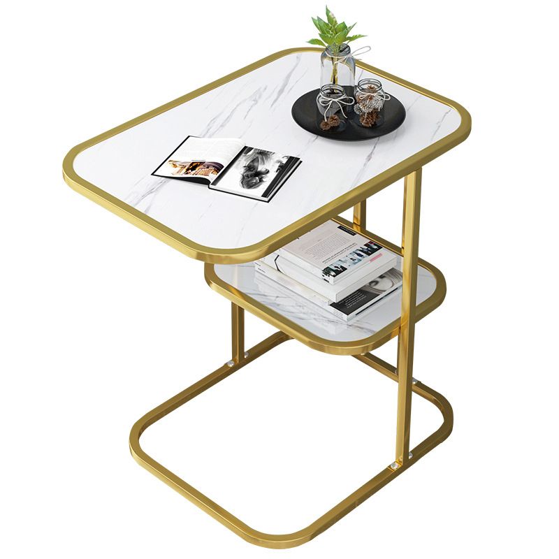 Modern Metal C Side Table Rectangular Top Side Table with Shelf