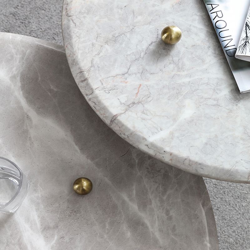 Glam Slate Coffee Table Round Beige Coffee Table Set with 3 Legs