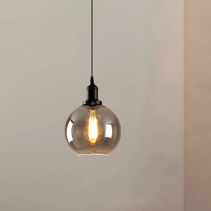 Black 1 Light Pendse Techo Light Farmhouse Smoked Globe Lighting Fixture