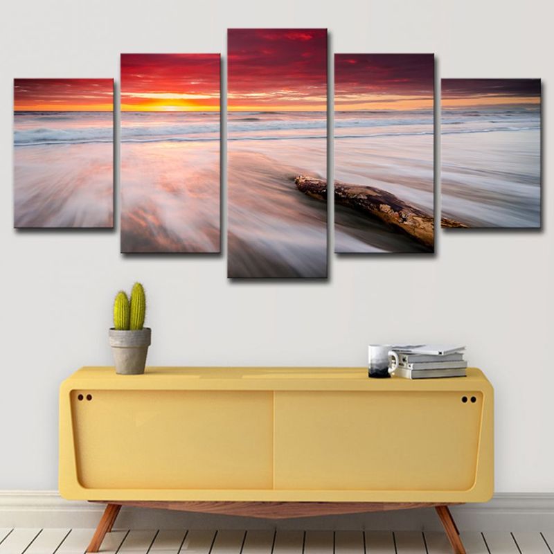 Orange Twilight at Beach Canvas Seascape Modern Multi-Piece Wall Art Print for Bedroom