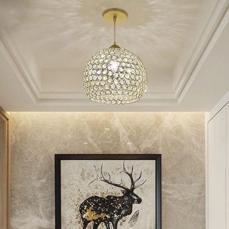 Gold Hollowed-out Pendant Light Fixture Modern 1-Light Crystal Hanging Lamp