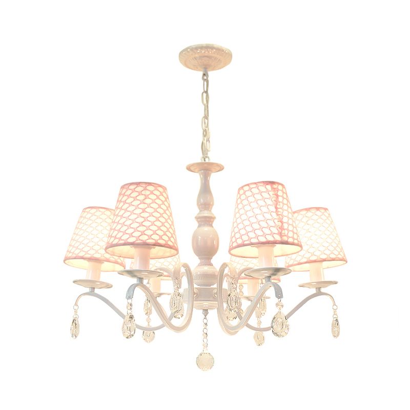 Tela rosa lámpara colgante colgante cónico 6 luces de iluminación tradicional con acento de cristal
