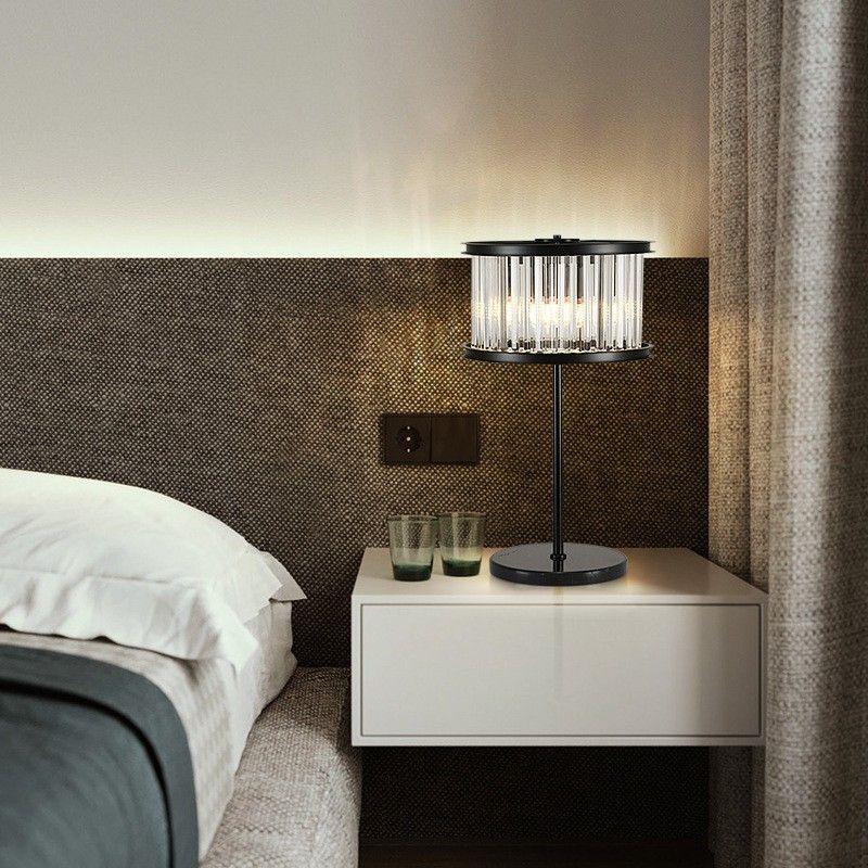 American Style Crystal Table Lamp Black 3 Lights Desk Lamp for Bedroom