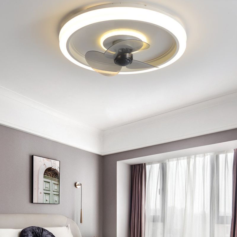 Round Shape Metal Ceiling Fan Lamp Modern Style 2 Lights Ceiling Fans