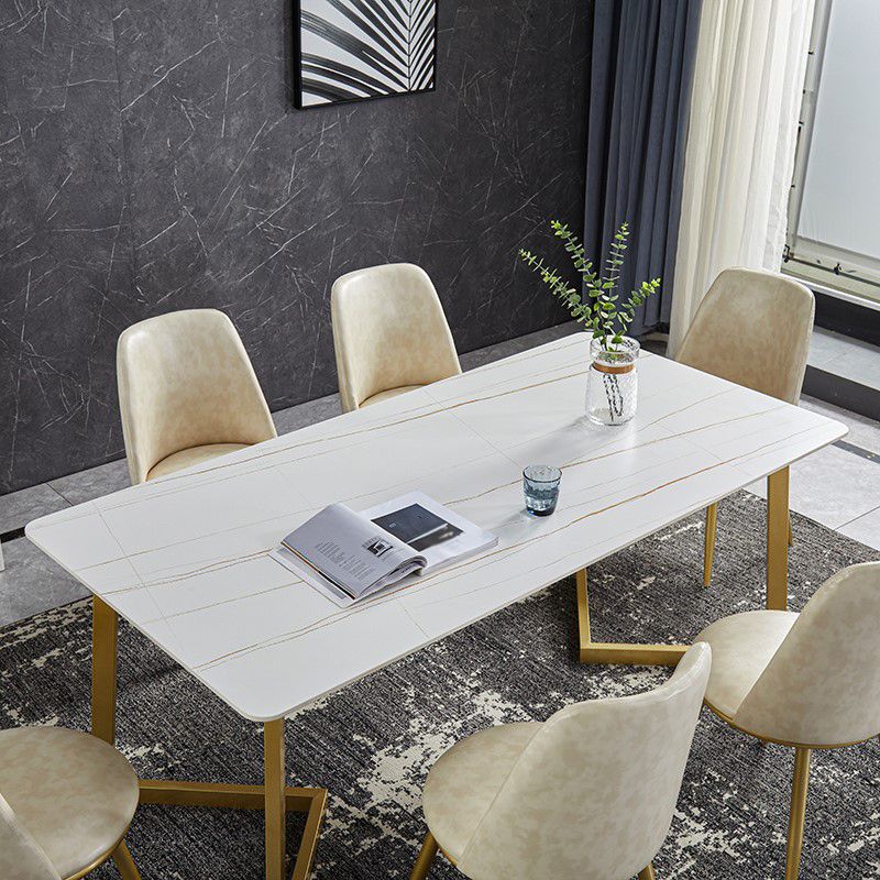 Luxury 1/4/5/7 Pieces Dining Set Sintered Stone Top Dining Table with Leather Chairs